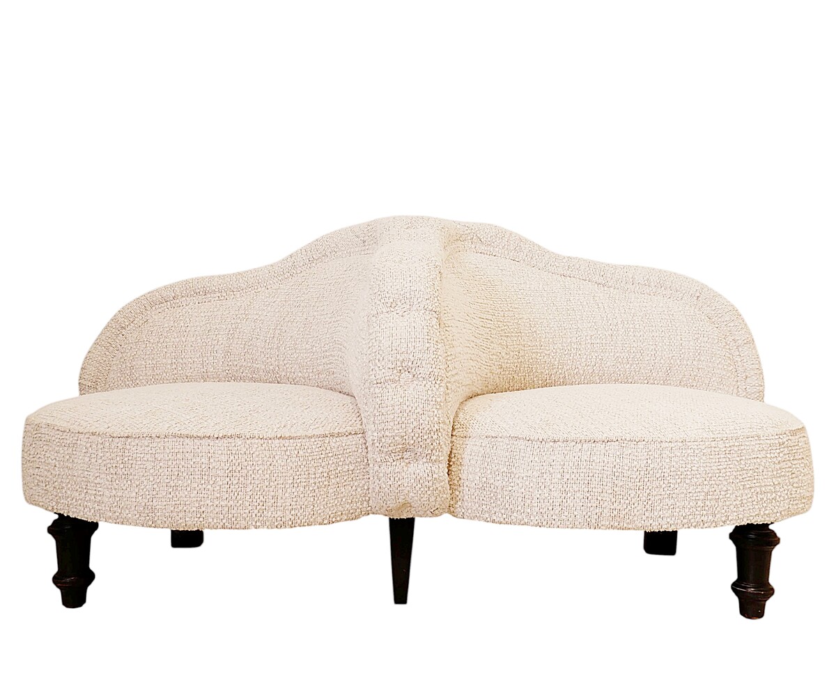 Antique Two Seater Sofas - New light cream textured fabric upholstery