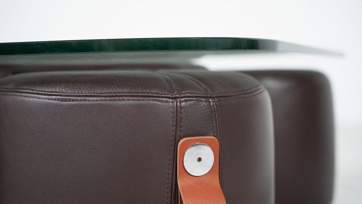 Coffee Table and 4 Stools by Guido Faleschini, Leather, 1970s