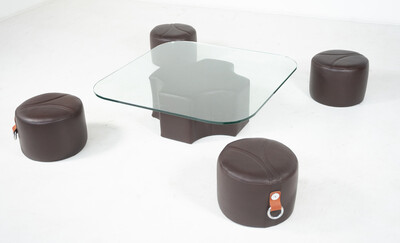Coffee Table and 4 Stools by Guido Faleschini, Leather, 1970s