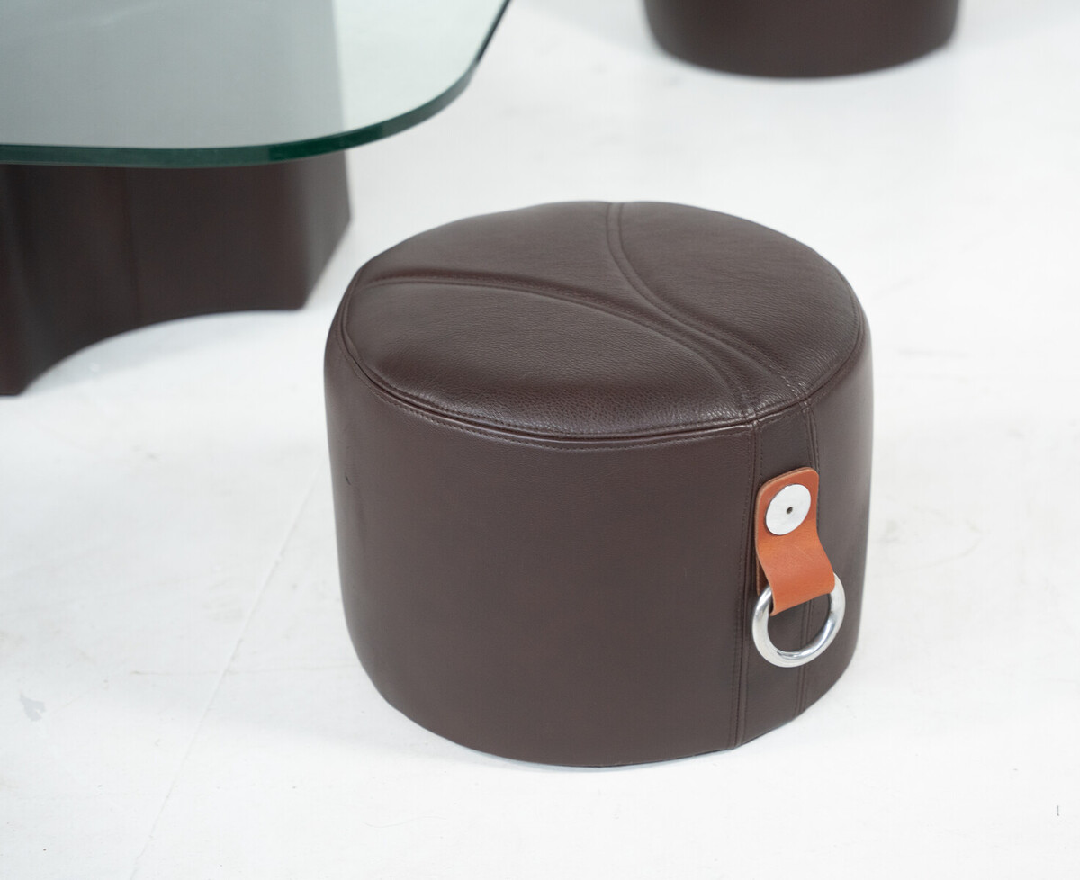 Coffee Table and 4 Stools by Guido Faleschini, Leather, 1970s