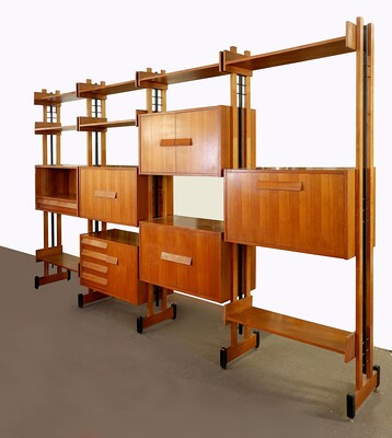 Italian Modular teak Shelving Unit, 1960s