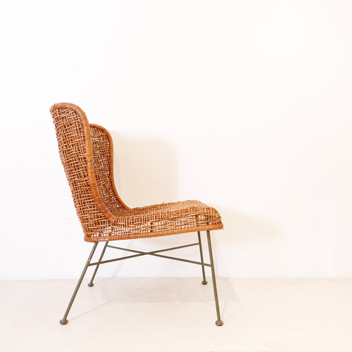 Metal and woven rattan side chair
