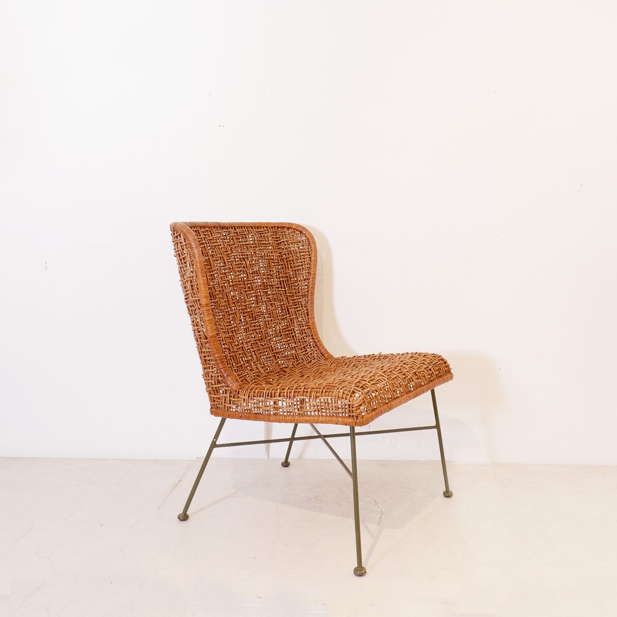 Metal and woven rattan side chair