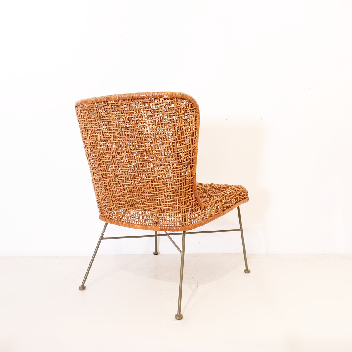 Metal and woven rattan side chair