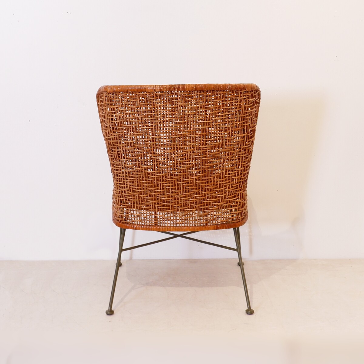 Metal and woven rattan side chair