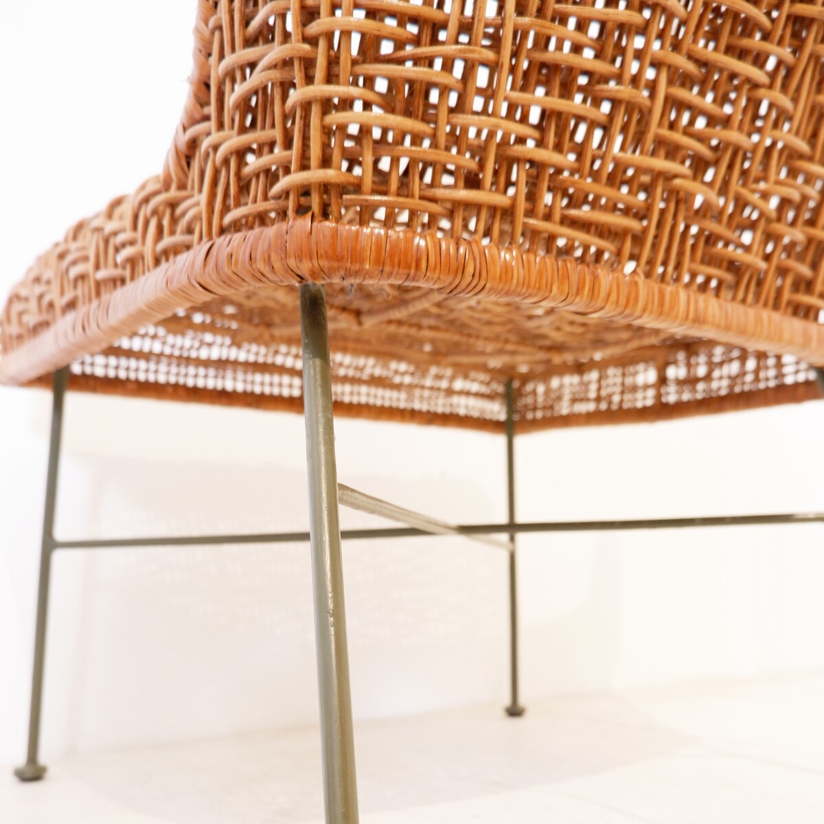 Metal and woven rattan side chair