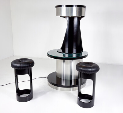 Mid-Century Motorized Bar by Willy Rizzo, Wood Metal and Glass, Italy, 1970s