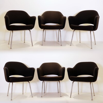 1960s Eero Saarinen for Knoll Executive Arm Chair in Black Hopsack Fabric - 6 available
