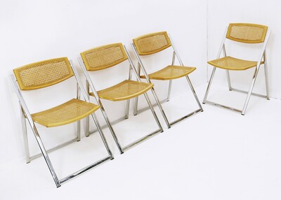 1970s Italian Chrome and Cane Folding Dining Chairs by Arben - set of 4
