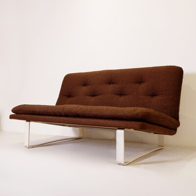 2-Seater Sofa in Brown Upholstery and white Base by Kho Liang Ie for Artifort, 1968