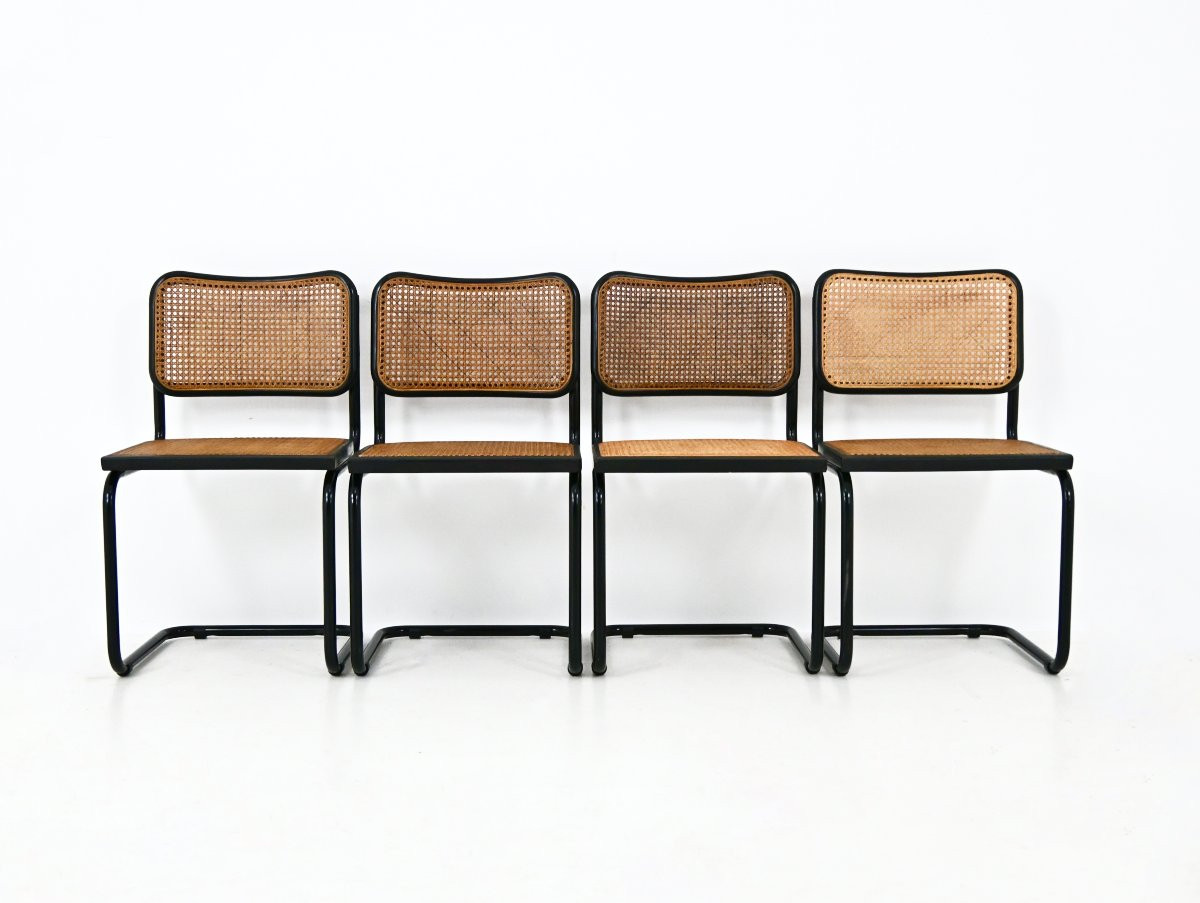 All Black Dining Chairs Style B32 By Marcel Breuer, set of4