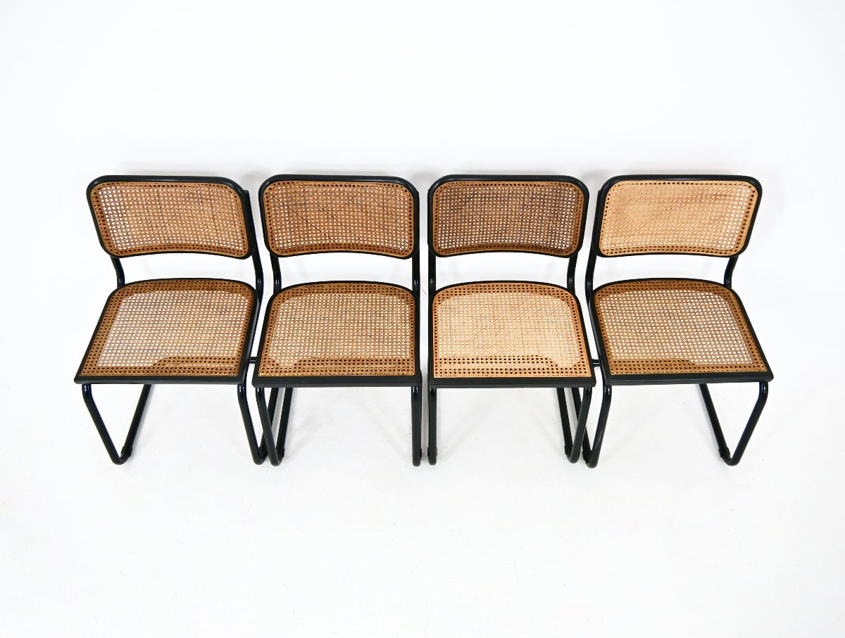 All Black Dining Chairs Style B32 By Marcel Breuer, set of4