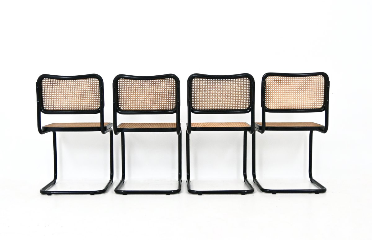 All Black Dining Chairs Style B32 By Marcel Breuer, set of4