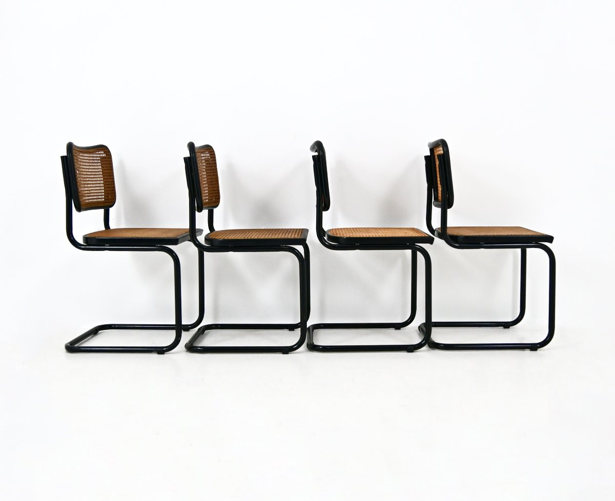 All Black Dining Chairs Style B32 By Marcel Breuer, set of4