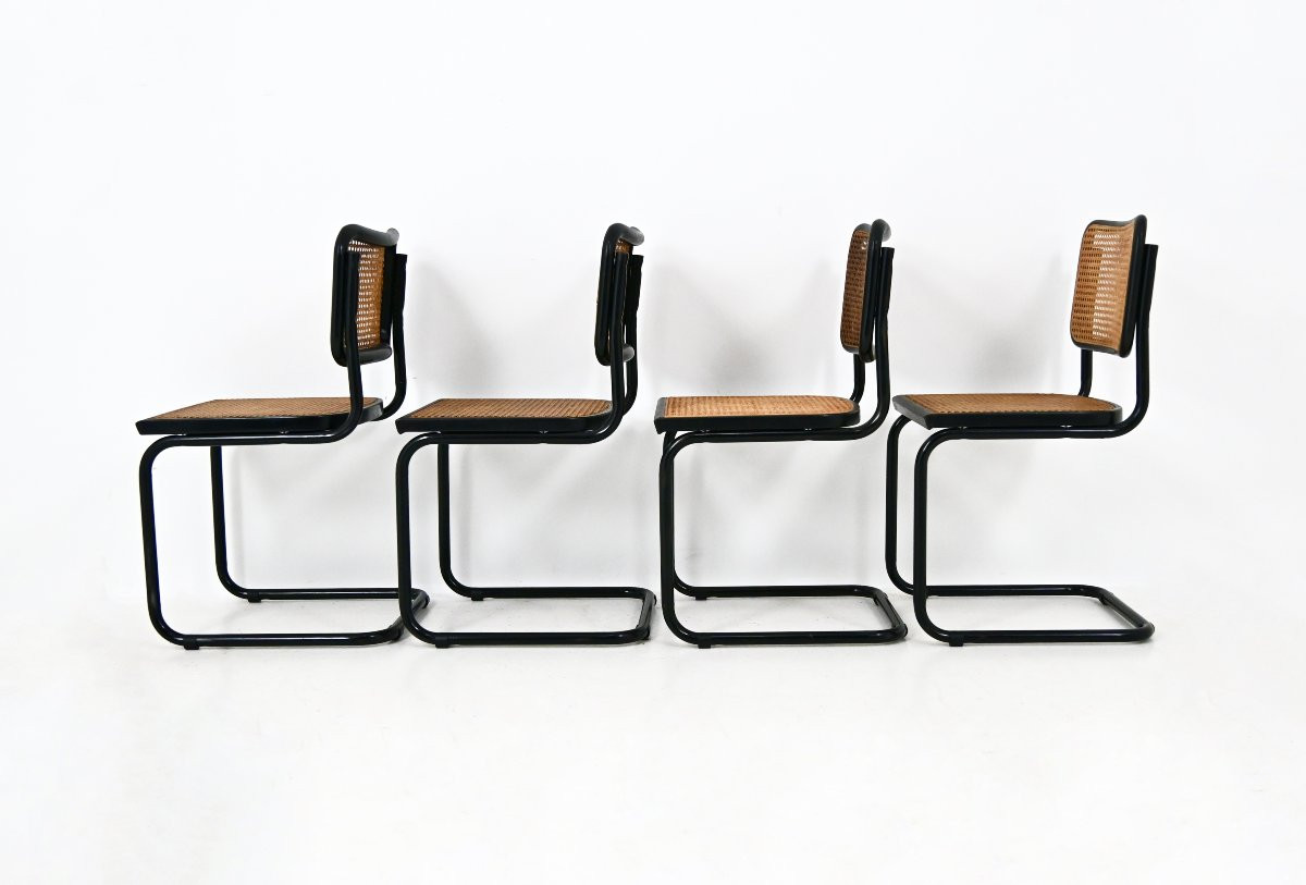 All Black Dining Chairs Style B32 By Marcel Breuer, set of4