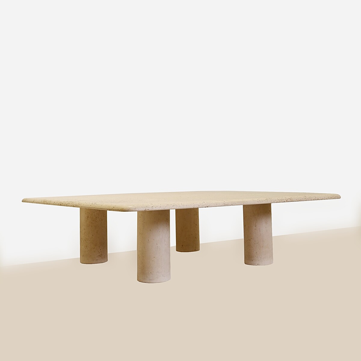 Angelo Mangiarotti square travertin coffee table