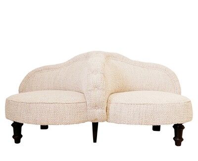 Antique Two Seater Sofas - New light cream textured fabric upholstery