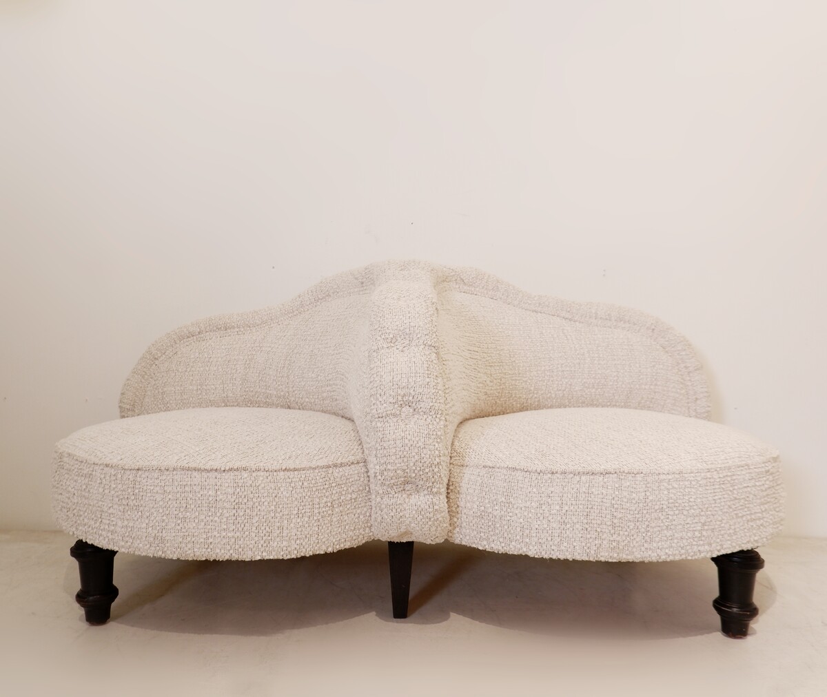Antique Two Seater Sofas - New light cream textured fabric upholstery