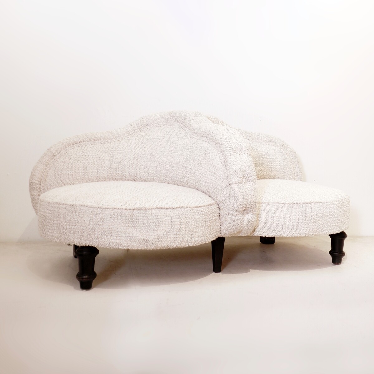 Antique Two Seater Sofas - New light cream textured fabric upholstery