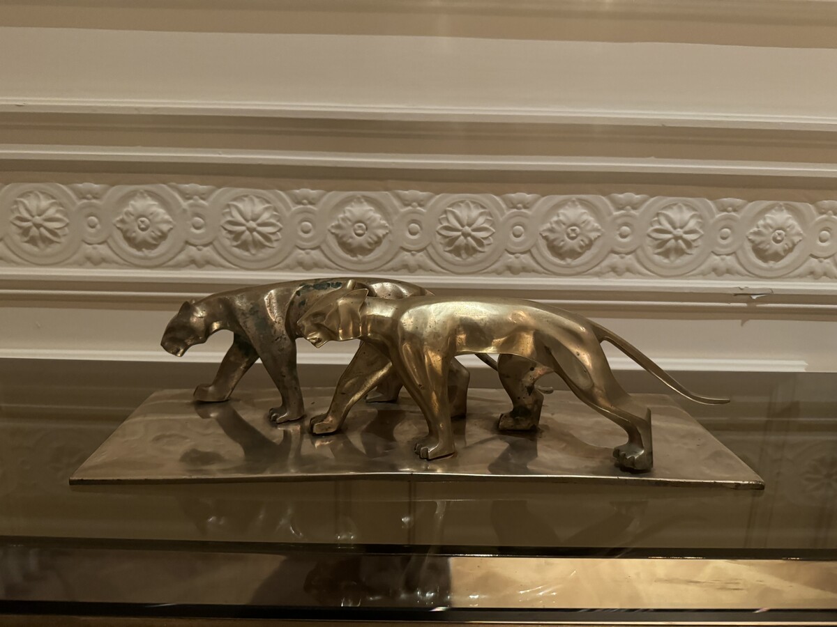 Art deco panther sculpture in brass