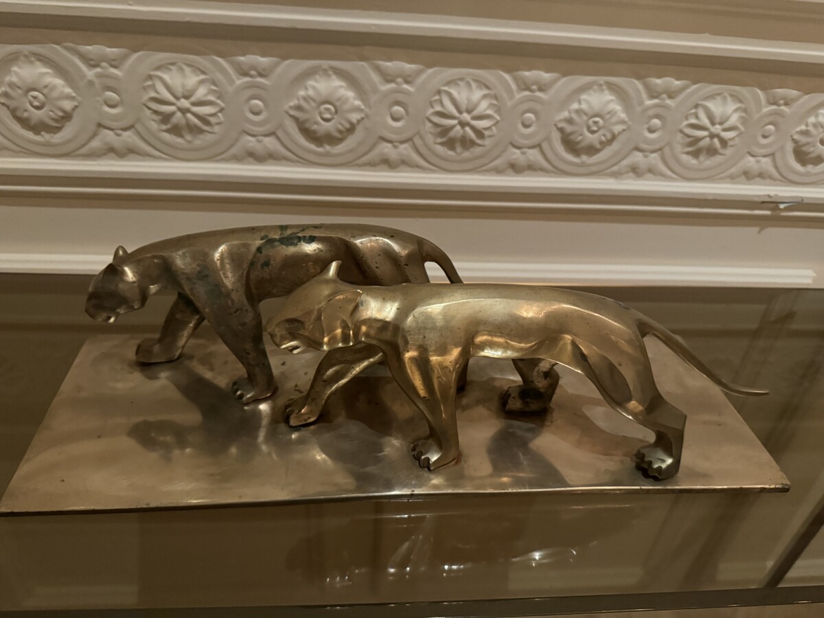 Art deco panther sculpture in brass