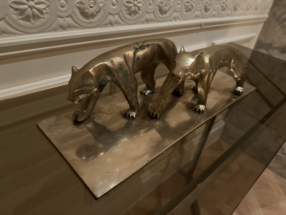 Art deco panther sculpture in brass