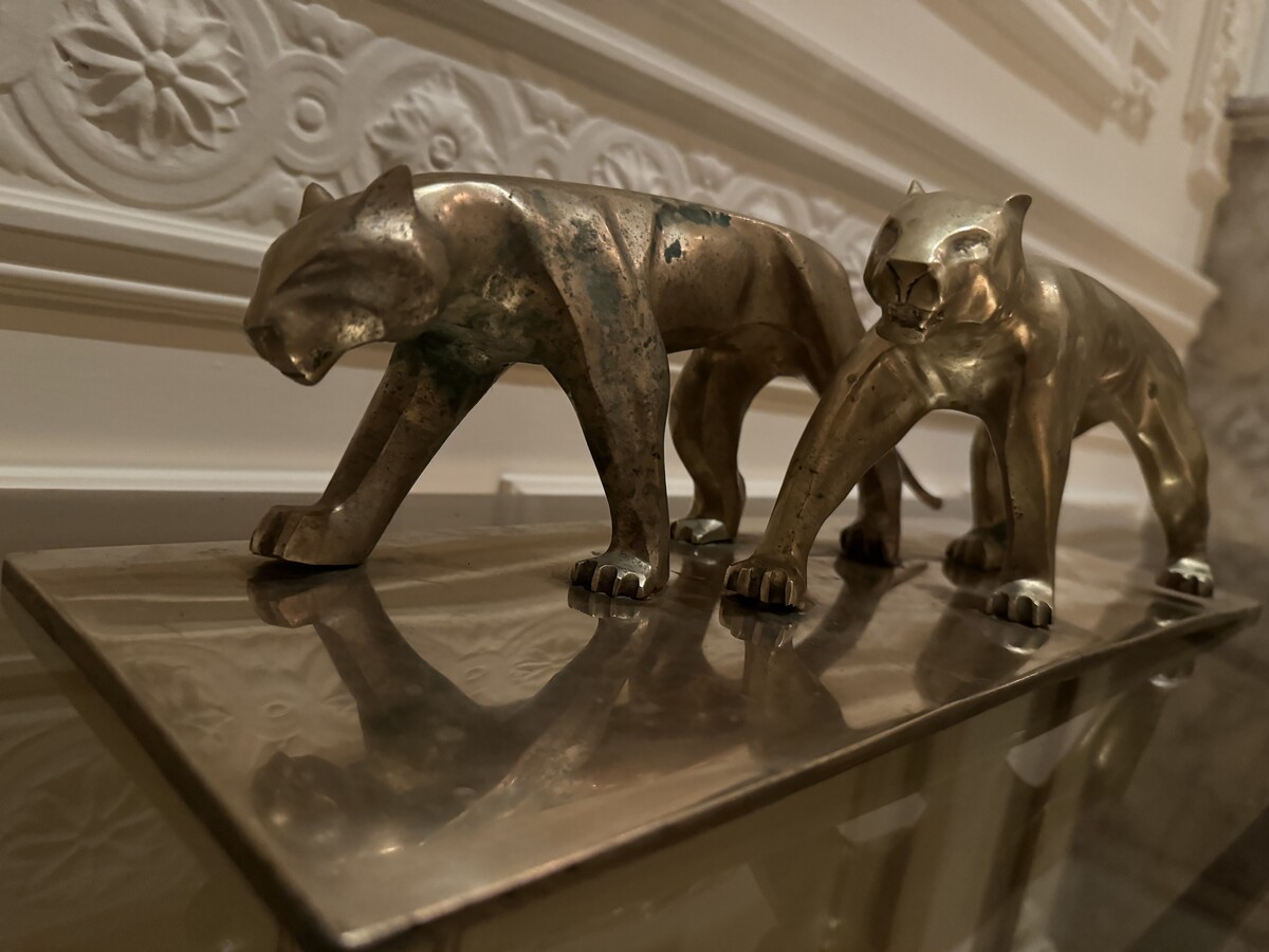 Art deco panther sculpture in brass