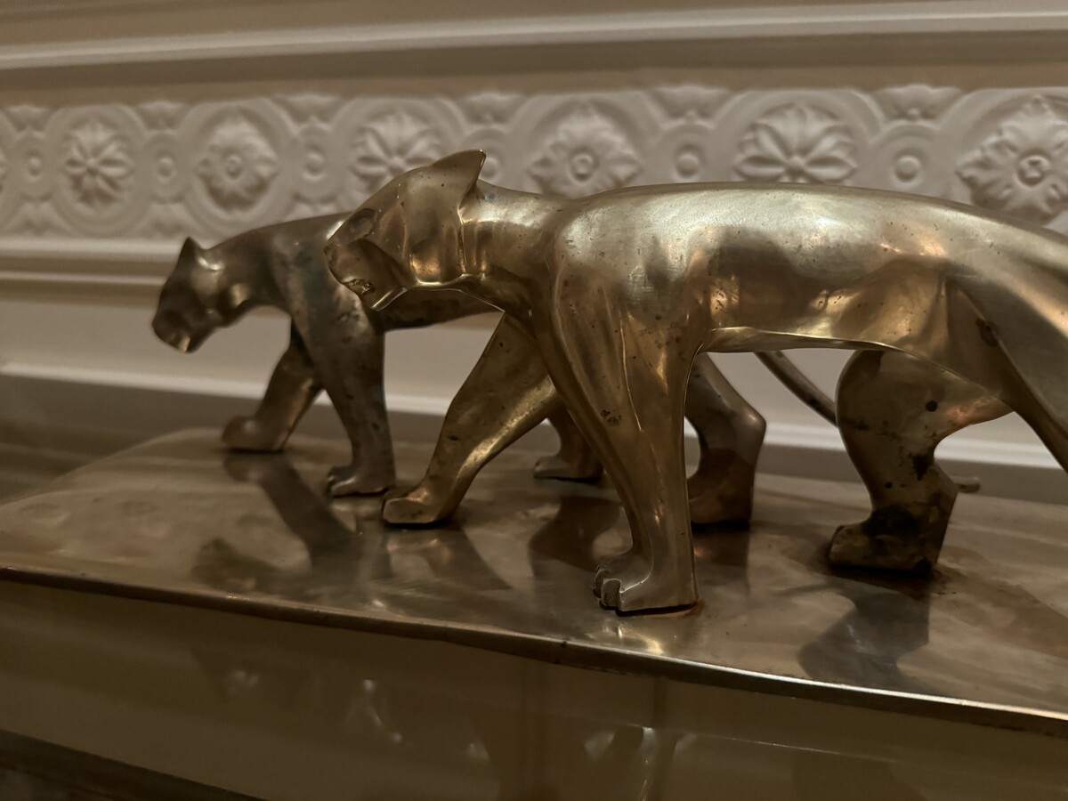 Art deco panther sculpture in brass