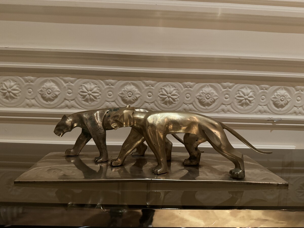 Art deco panther sculpture in brass