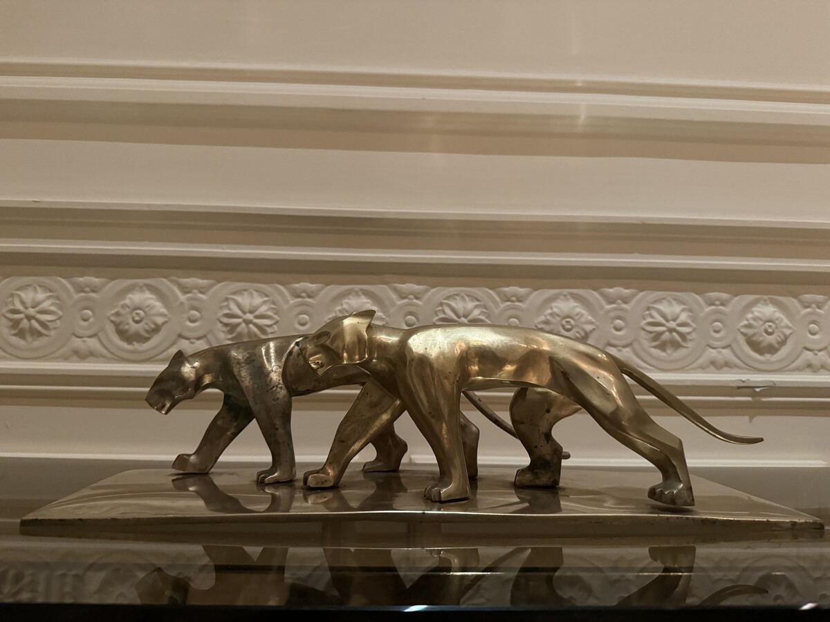 Art deco panther sculpture in brass