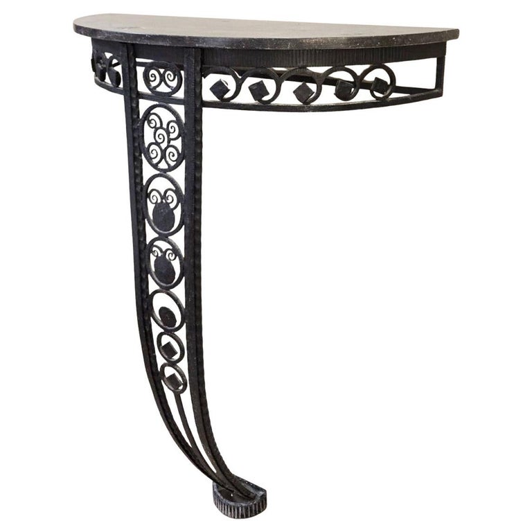 Art Deco Wrought Iron Console Table And Mirror, Circa 1940