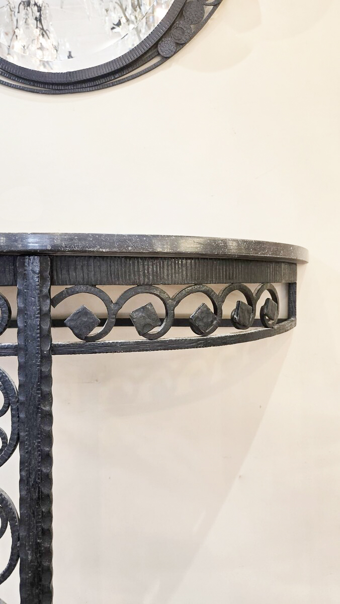 Art Deco Wrought Iron Console Table And Mirror, Circa 1940