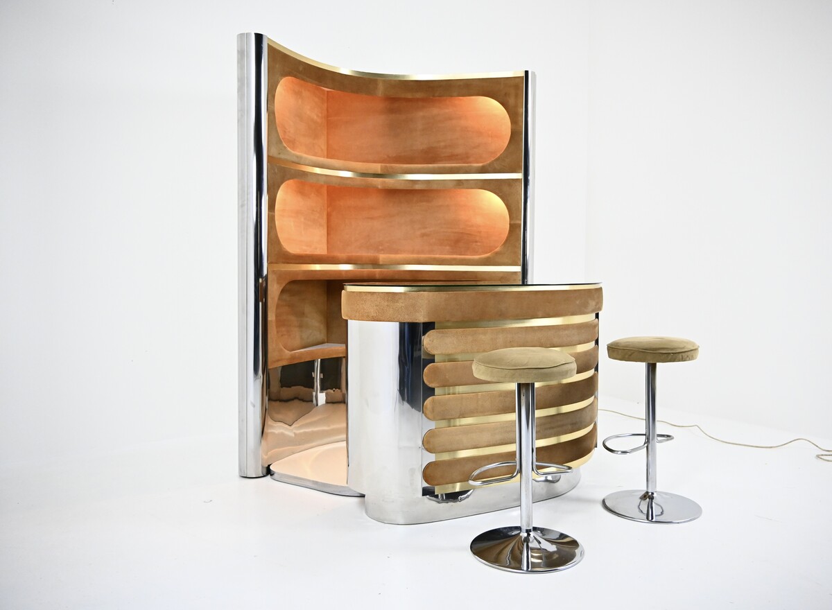 Bar set with 2 stools in the style of Willy Rizzo - 1970s