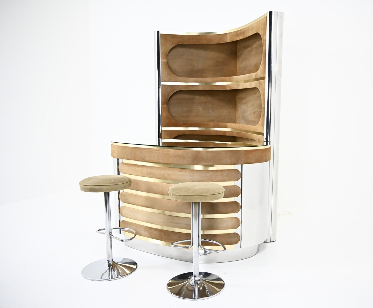 Bar set with 2 stools in the style of Willy Rizzo - 1970s