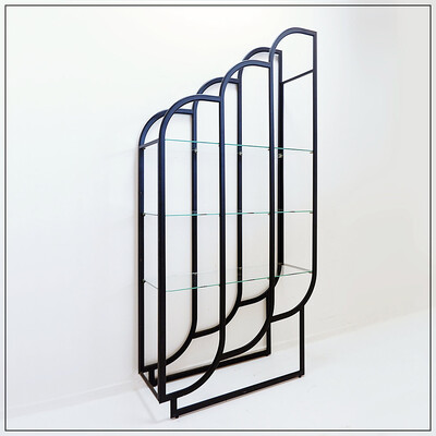 Black Bookcase - Metal and glass - 20th