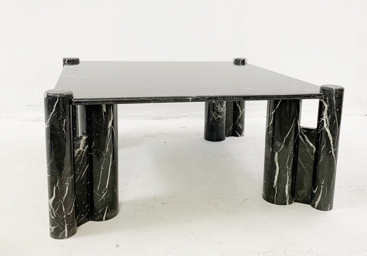 Black marble square coffee table. Mid-century modern - 1970s