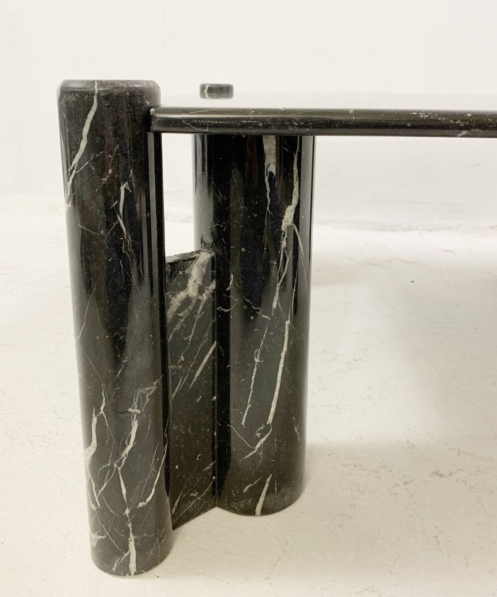Black marble square coffee table. Mid-century modern - 1970s