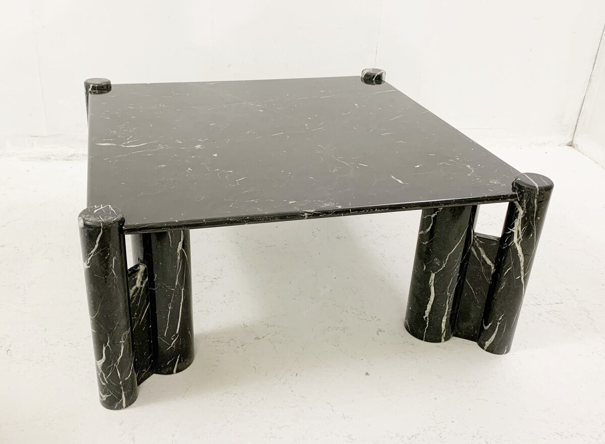 Black marble square coffee table. Mid-century modern - 1970s