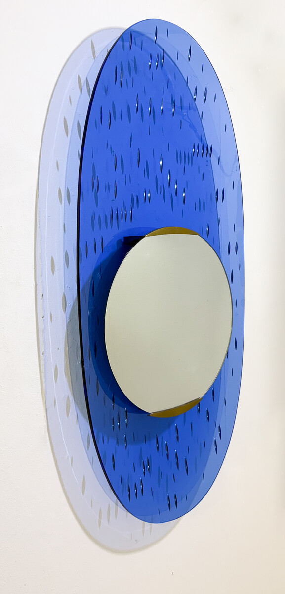 Blue Glass Mirror by Ettore Sottsass for Santambrogio & de Berti, Italy, 1950s