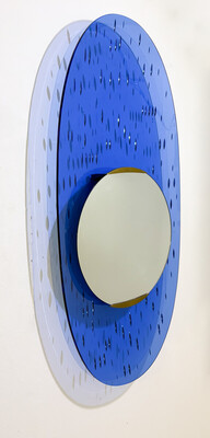 Blue Glass Mirror by Ettore Sottsass for Santambrogio & de Berti, Italy, 1950s