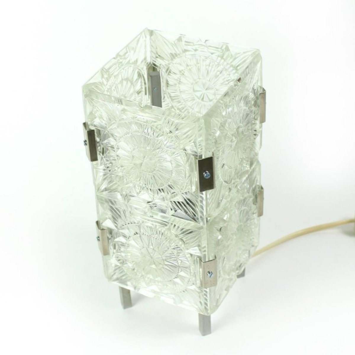 Bohemian Crystal Glass Table Lamp by Kamenický Šenov, Czechoslovakia, circa 1970