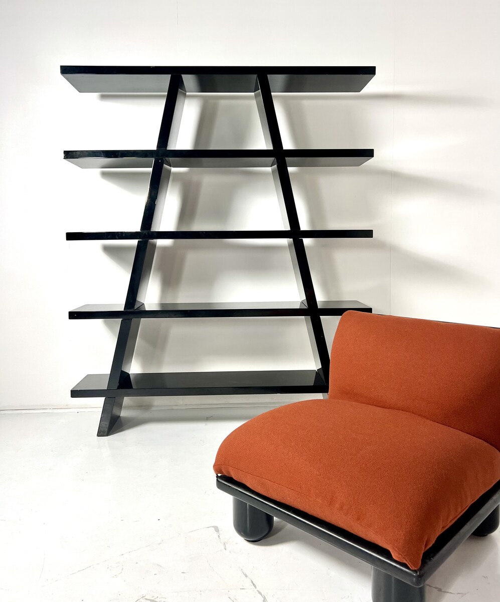 Bookshelf, Black Lacquered , Italy, 1980s