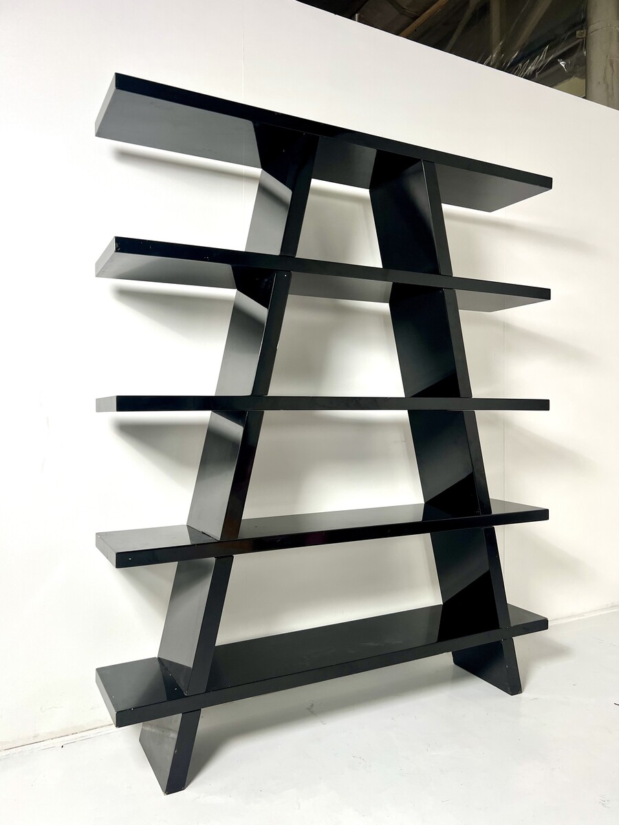 Bookshelf, Black Lacquered , Italy, 1980s