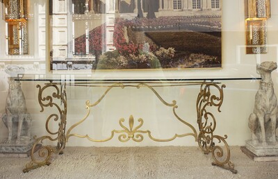 Brass and glass italian console/dining table