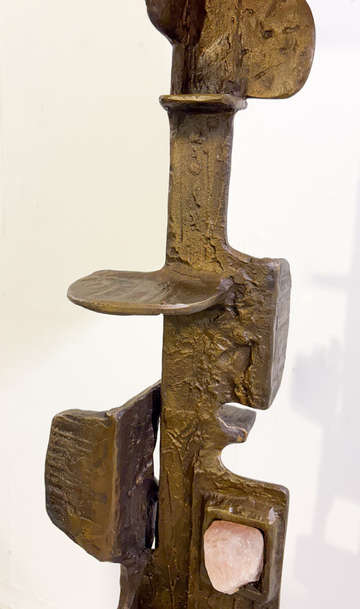 Brutalist bronze Floor Lamp with Incrusted Stones ,1970
