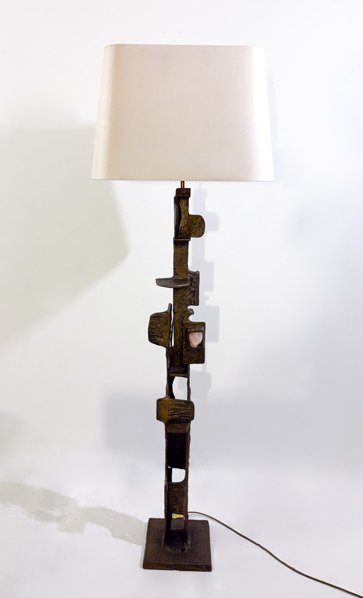 Brutalist Floor Lamp with Incrusted Stones , 1970s