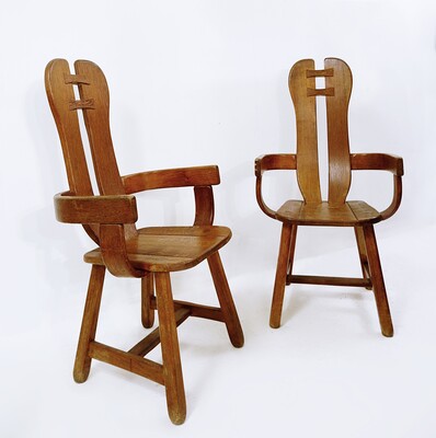 Brutalist Oak Dining Chairs from De Puydt, Belgium, 1960s