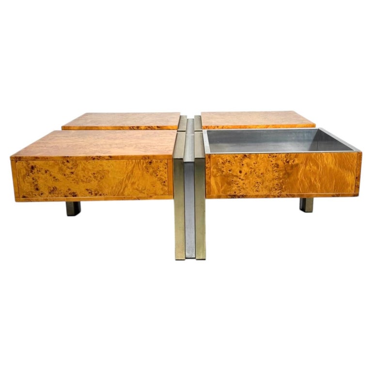 Burl Wood and Metal Coffee Table, Italy, 1970s