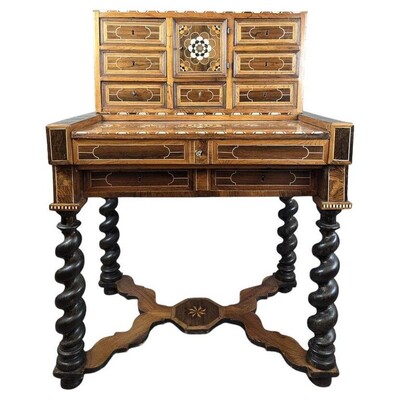 Cabinet, walnut and mahogany, Bone ornamentation, Flanders late 18th