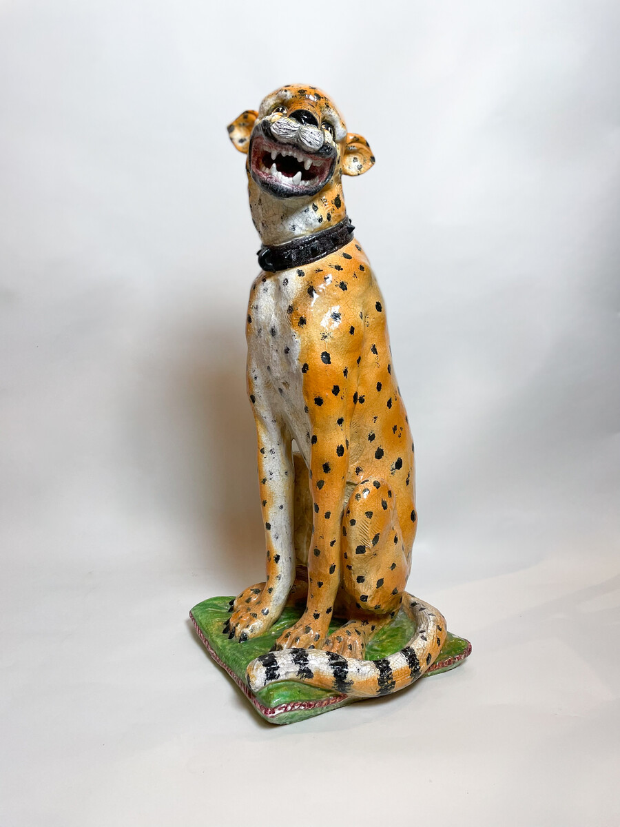 Ceramic Pair of Italian Leopards, 1900s